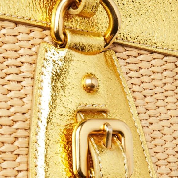 Prada Gold Leather and Straw Medium Shopping Tote Bag BR3690 - Picture 5 of 12